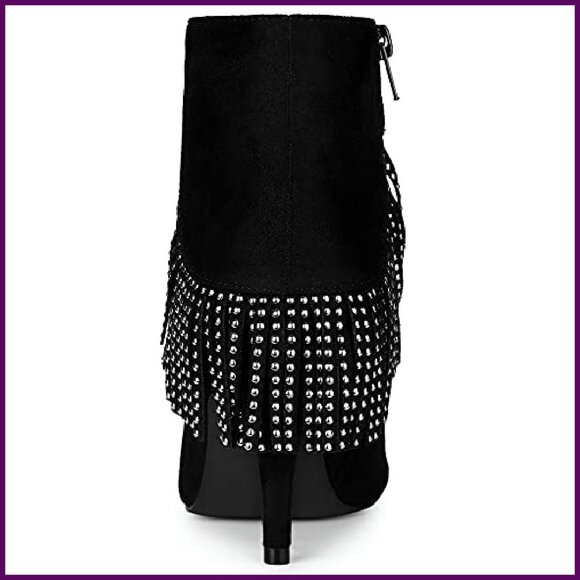 Fringe Rhinestone Stiletto Ankle Boots, Faux Suede, 3 1/7" Heel - Picture 6 of 8